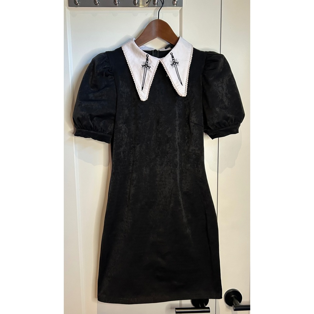 Katakomb Black Dagger Embroidered Puff Sleeve Mini Dress goth dark academia emo